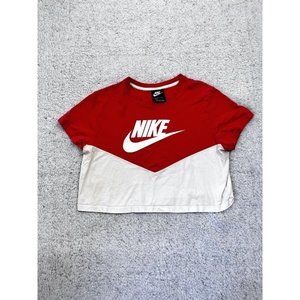 Nike Sportswear Heritage Womens L Crop Top Shirt White Amber Glow Coral AR2513*